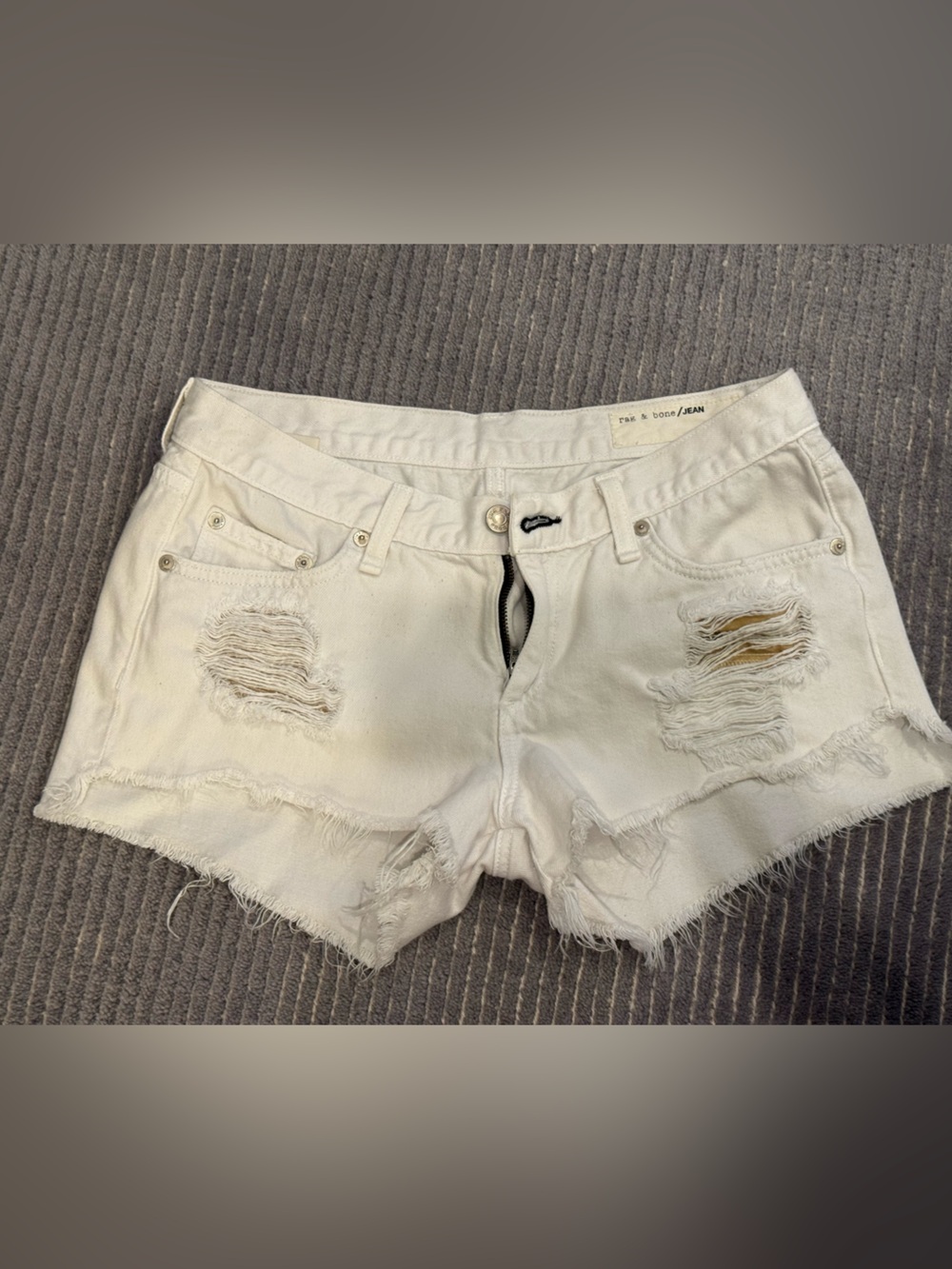 rag & bone White Distressed Frayed Hem Jean Shorts